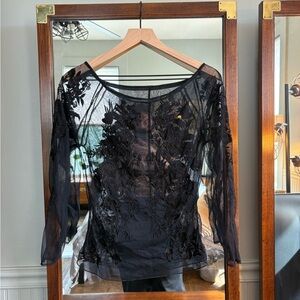 Free People Black Sheer Floral Crop Top